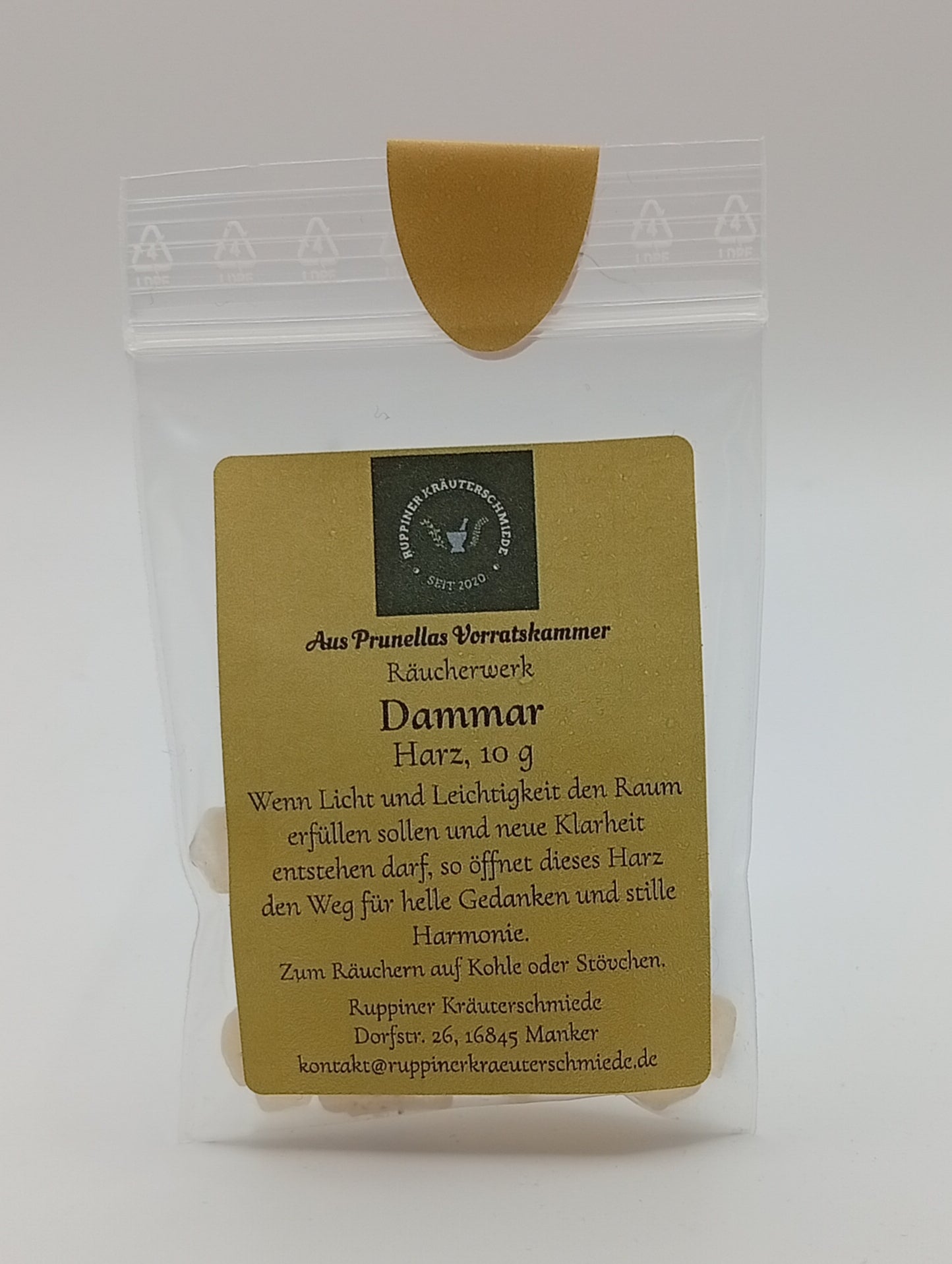 Kleine verschließbare Tüte Dammar.