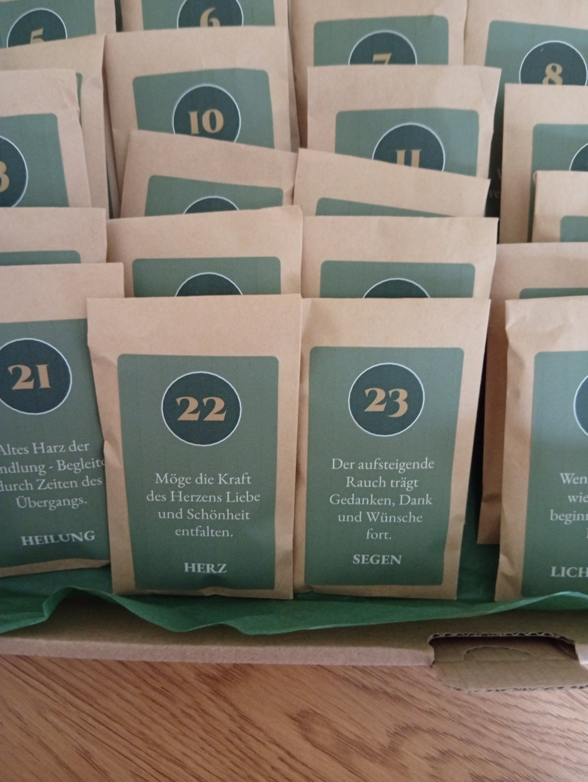 Tütchen Adventskalender in der Nahansicht.