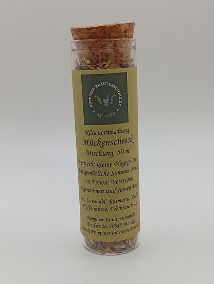 Räuchermischung Mückenschreck im Glas mit Korken.