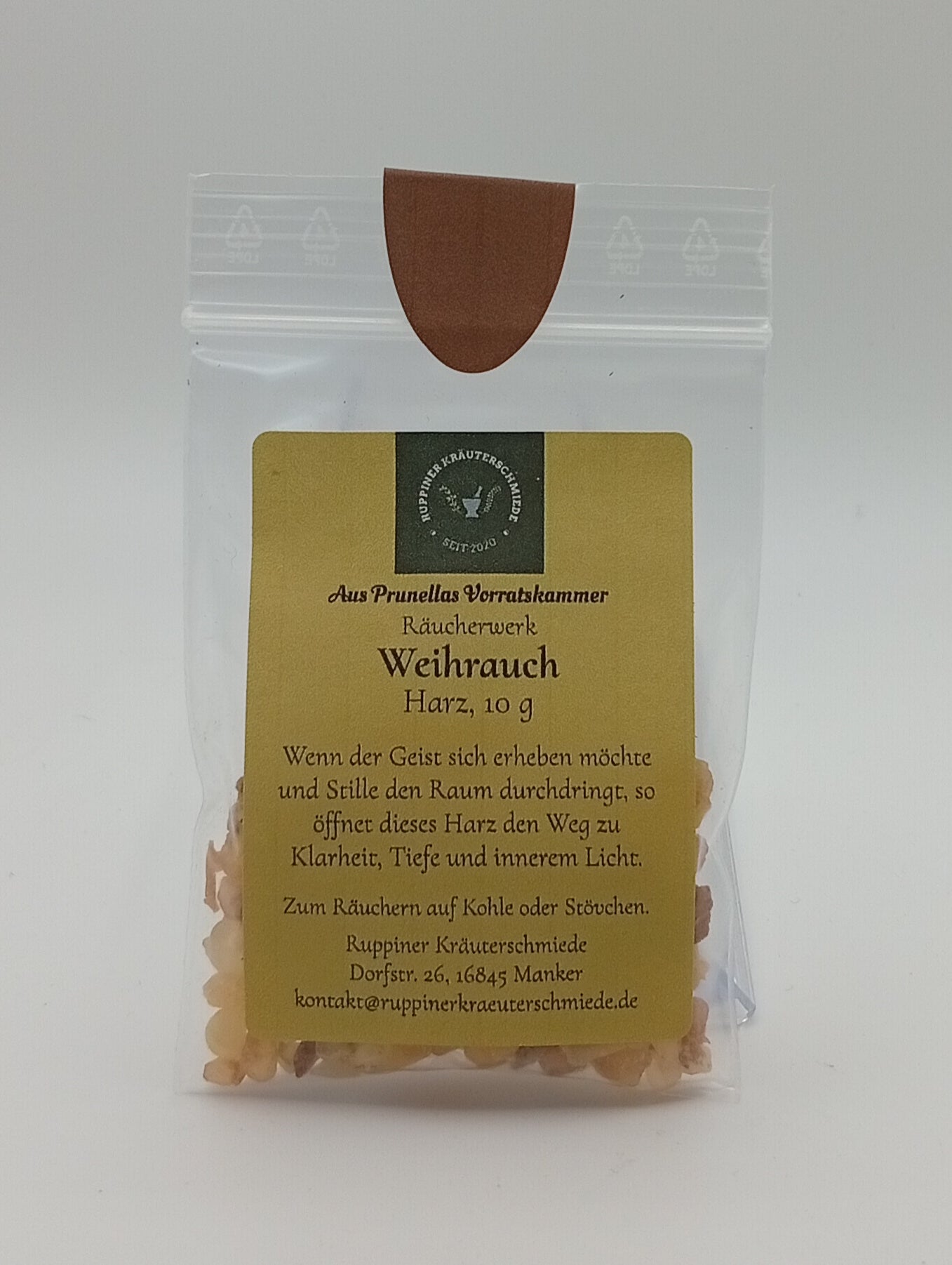 Kleine verschließbare Tüte mit Weihrauch.